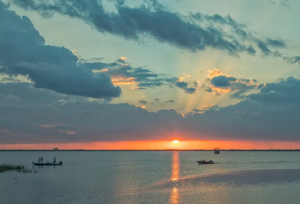 Golden sunset over the water